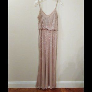 XScape Pink Nude Formal Dress with Silver Beading